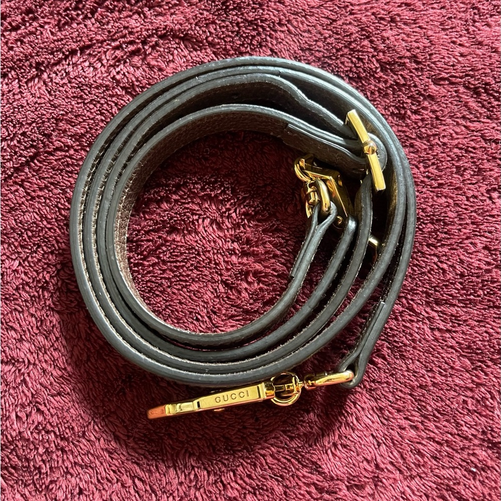 Gucci Brown Leather crossbody Strap with Gold Accents